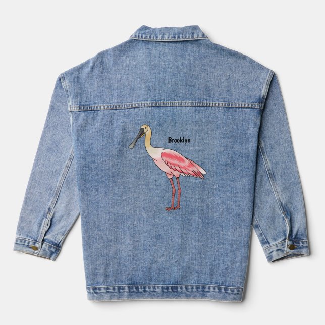Veste En Jean Caricature d'oiseau de spatule de rose (Verso)