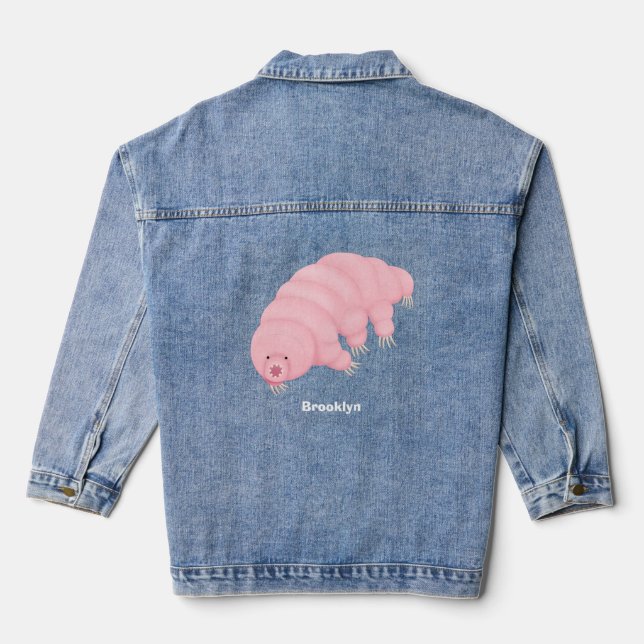 Veste En Jean Caricature d'ours d'eau tardigrade rose mignon (Verso)