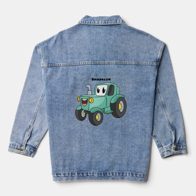 Veste En Jean Caricature joli tracteur vert joyeux (Verso)