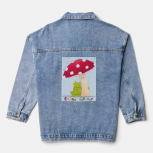 Veste En Jean Caricature mignonne grenouille assise et champigno