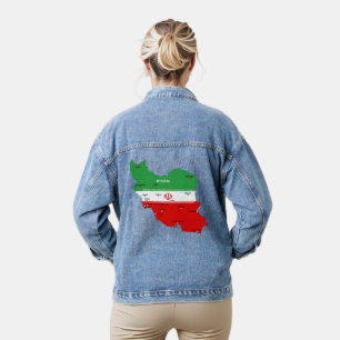 Veste En Jean Carte de l'Iran avec drapeau et emblème