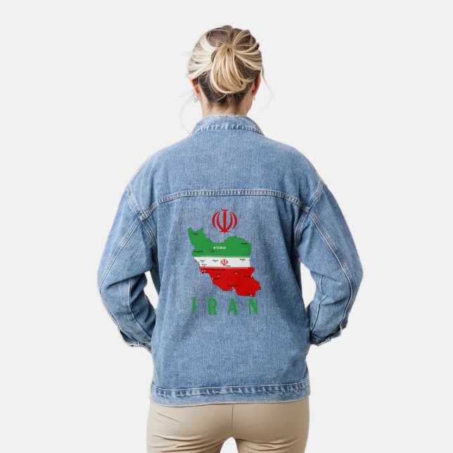 Veste En Jean Carte de l'Iran avec drapeau et emblème (Modèle)