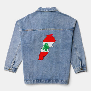 Veste En Jean Carte du Liban avec drapeau