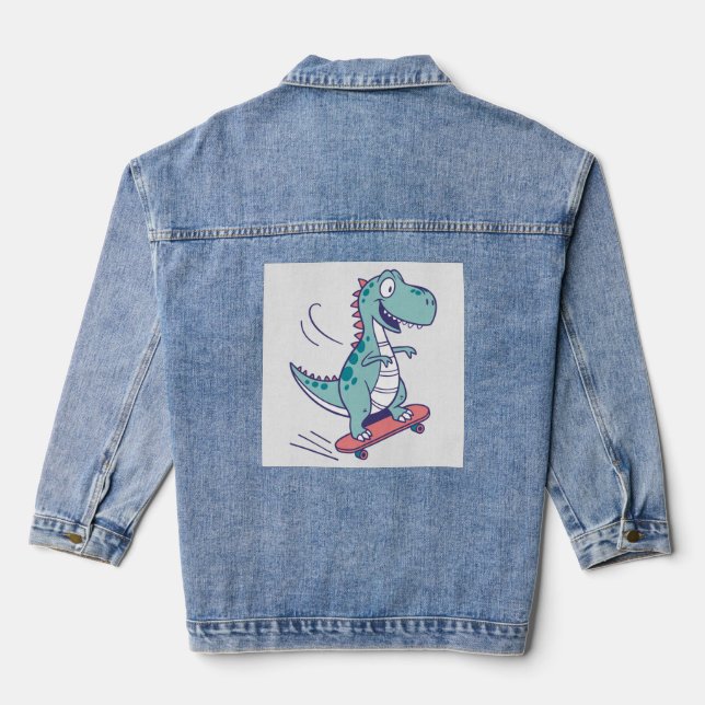 Veste En Jean Cartoon cool T-Rex sur skateboard (Verso)