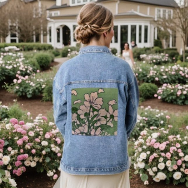 Veste En Jean Cascade de Fleur Rose (Jean Jacket 90% COTTON/6% POLYESTER/3% RAYON /1% SPANDEX Machine Wash Cold)
