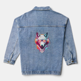 Veste En Jean Casque Neon Cyber Wolf Y2K