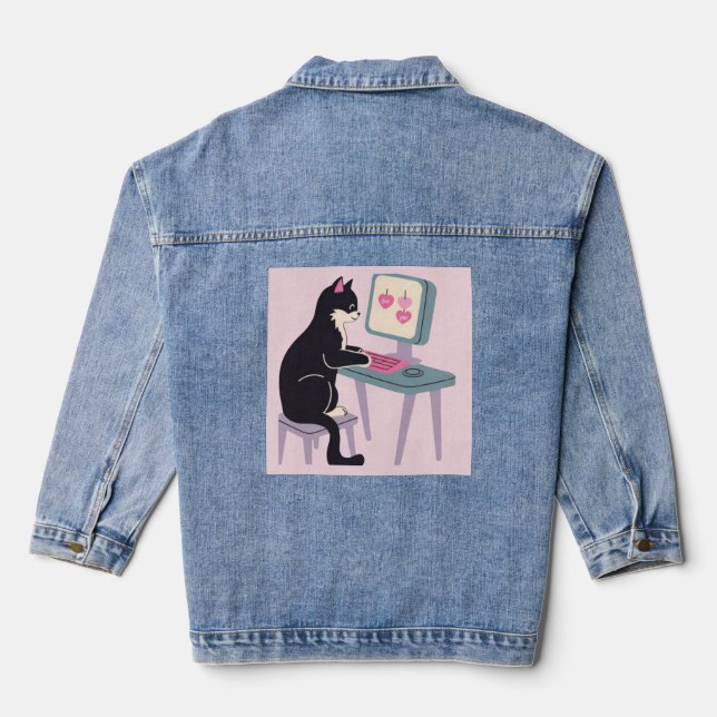 Veste En Jean Cat lovers Tuxedo cat  (Verso)