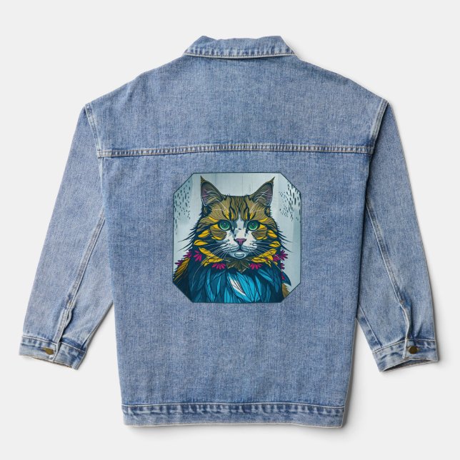 Veste En Jean Cat That Ate The Canary Feathers | Wearable Art (Verso)
