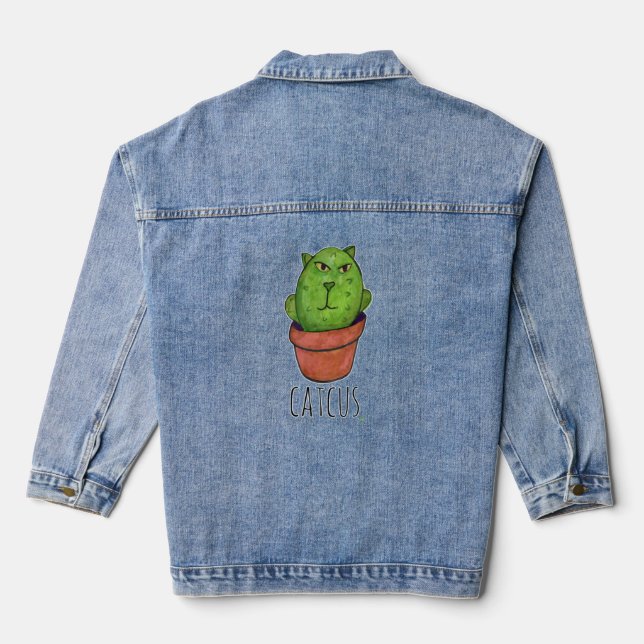 Veste En Jean Catcus Funny Animal Cactus Kitty Art (Verso)