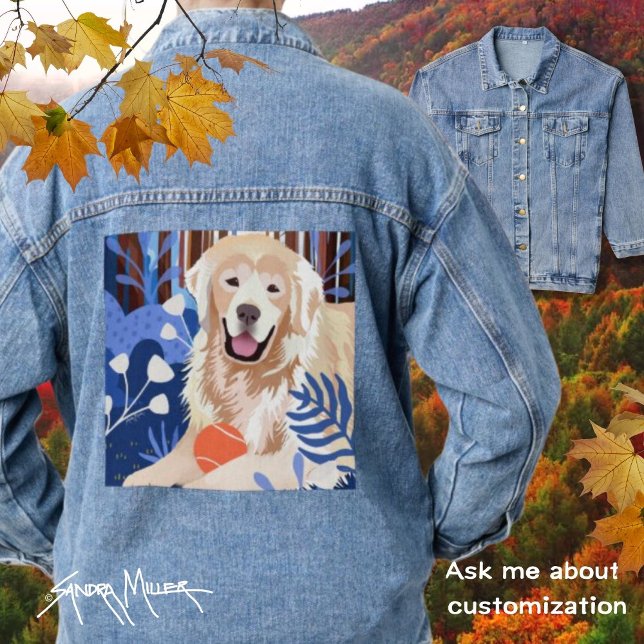 Veste En Jean CE BEAUCOUP EST VRAI Golden Retriever design denim (Créateur téléchargé)