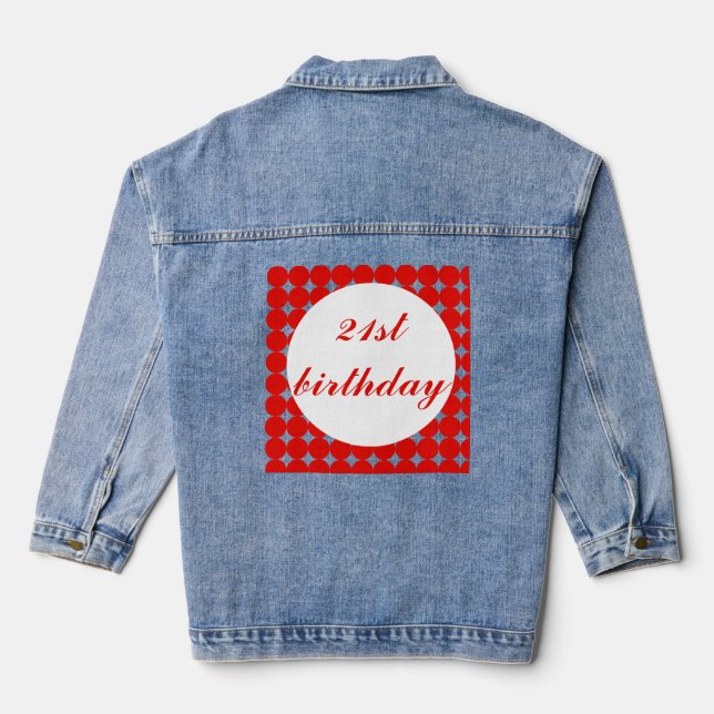 Veste En Jean Cercles de texte rouges du 21e anniversaire (Verso)