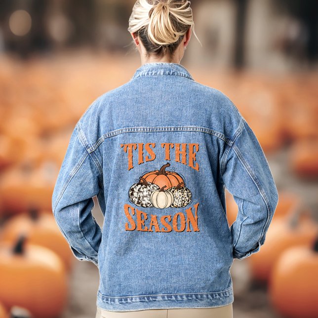Veste En Jean 'C'est la saison Automne Citrouille Western Denim  ('Tis the season Fall Pumpkins Western Denim Jacket)