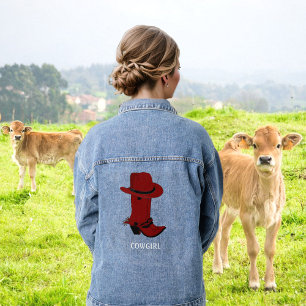 Veste En Jean Chapeau Country Marron et Cowgirl en Bottes