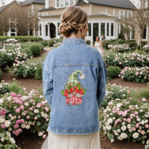Veste En Jean Chapeau de fraise Gnome Carreaux Mode Fruit Femmes