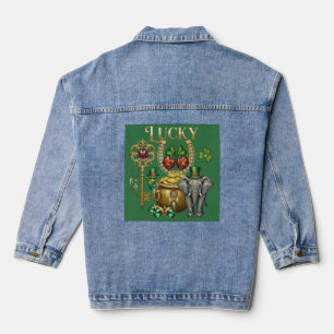 Veste En Jean Charmes dorés attirant la chance et cerise