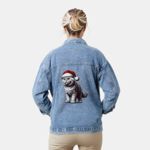 Veste En Jean Chat à air noir Noël, Noël Père Noël Kitten
