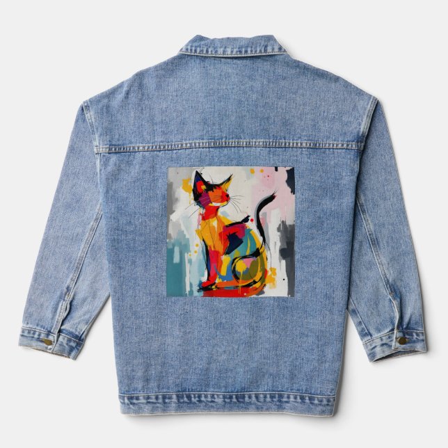 Veste En Jean Chat Abstrait (Verso)