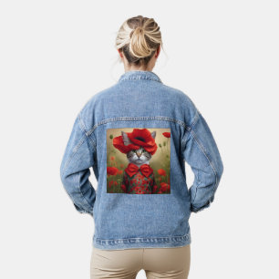 Veste En Jean Chat avec une robe faite de coquelicot