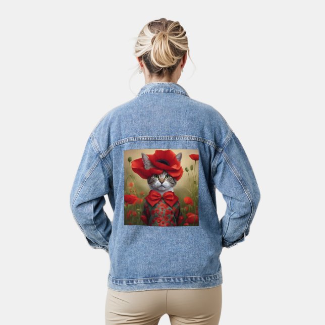 Veste En Jean Chat avec une robe faite de coquelicot (Modèle)