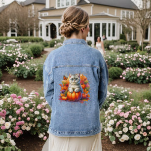 Veste En Jean Chat britannique Shorthair avec Citrouille
