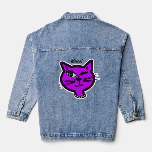 Veste En Jean Chat cartonné mignon violet Winte (Verso)