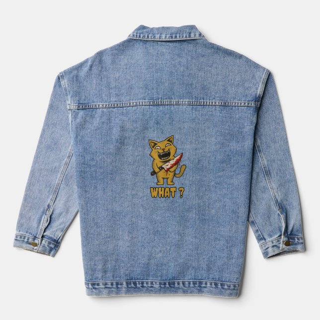 Veste En Jean Chat ce _ Drôle chat déplaisant avec couteau (Verso)