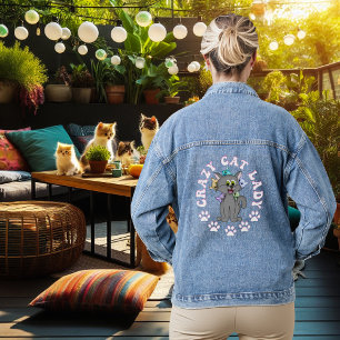 VESTE EN JEAN CHAT COLORÉ CRAZY DAME