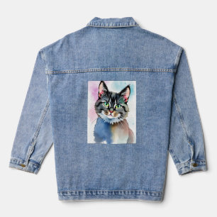 Veste En Jean Chat d'aquarelle mystique pour les femmes - Dreamy