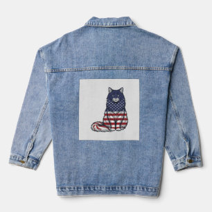 Veste En Jean Chat drapeau patriotique dessin de t-shirt de grav