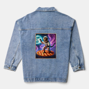 Veste En Jean Chat Drôle Voler Une Pizza Astronaut Kitty Space