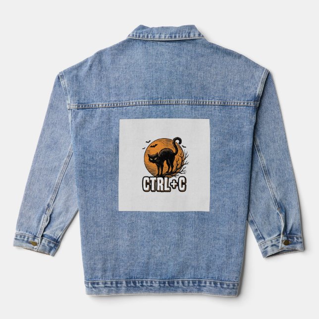 Veste En Jean Chat effrayant CTRL C Conception vectorielle Hallo (Verso)