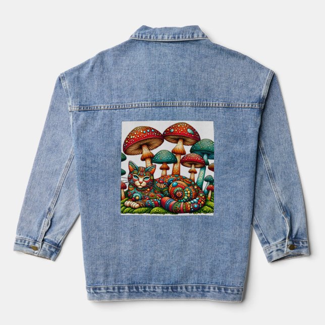 Veste En Jean Chat en mosaïque dans les champignons (Verso)