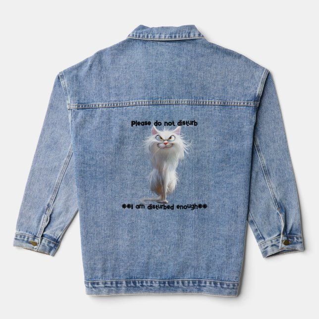 Veste En Jean Chat flou blanc déchiré "Ne pas déranger" (Verso)