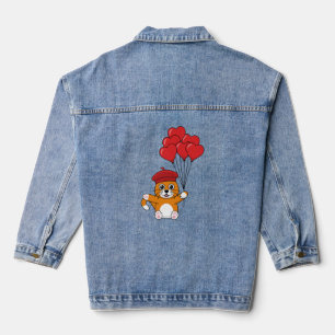 Veste En Jean Chat mignon avec Ballons de Coeur Rouge