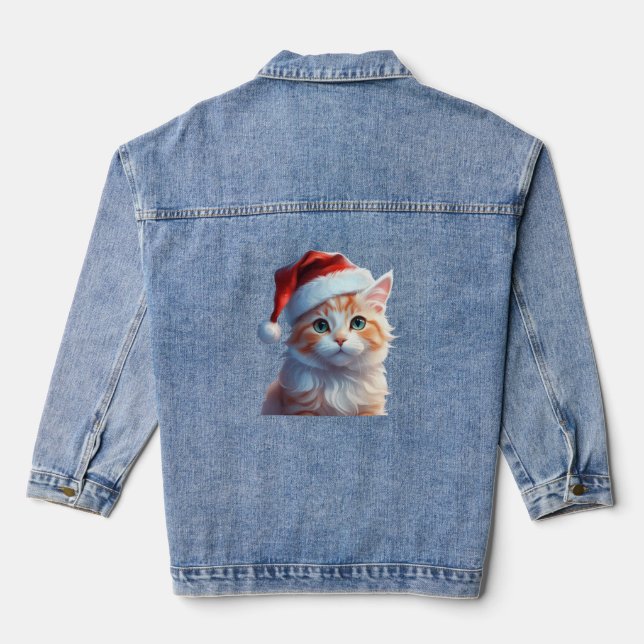 Veste En Jean Chat mignon avec chapeau santa T-shirt classique (Verso)