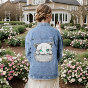 Veste En Jean Chat mignon et joueur sortant d'une poche