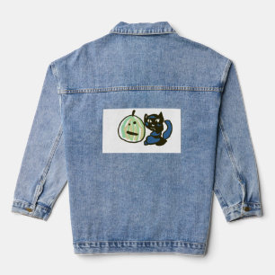 Veste En Jean Chat noir avec citrouille verte joyeuse