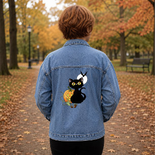 Veste En Jean Chat noir mignon violet Halloween Citrouille