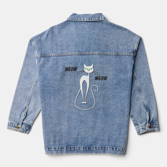 Veste En Jean Chat noir mince Meow Meow Eyes vert (Verso)