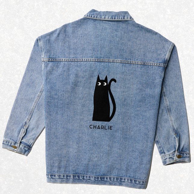 Veste En Jean Chat noir personnalisé (Fun black cat personalized name denim jacket)