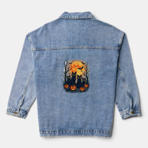 Veste En Jean Chat Noir Rétro Halloween Costume Citrouille Pour