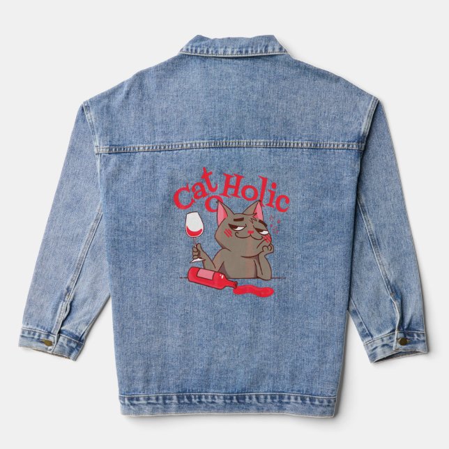 Veste En Jean Chat O Holic Bist Du Eine Trink Ou Vin Chat (Verso)
