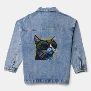 Veste En Jean Chat Rétro : Charme des Lunettes Jaunes