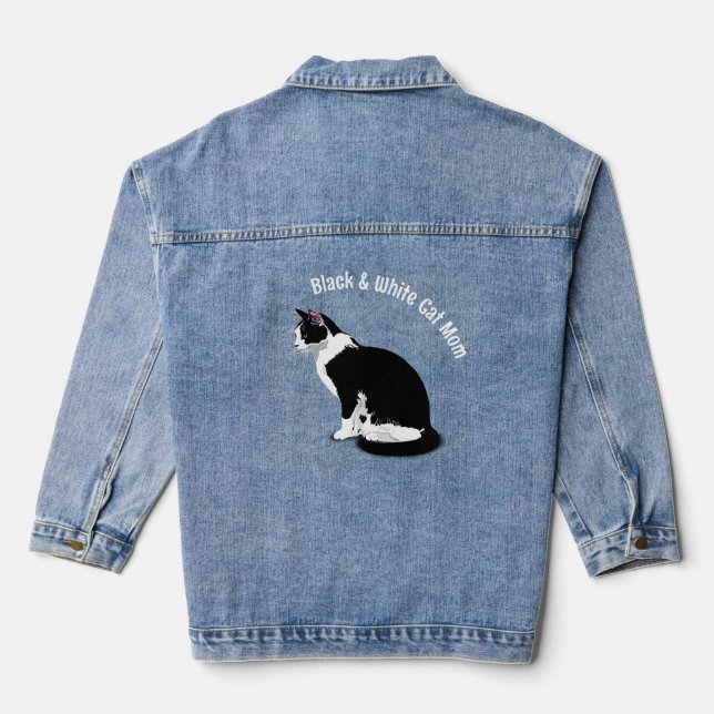 Veste En Jean Chat Tuxedo Noir & Blanc Personnalisé (Verso)