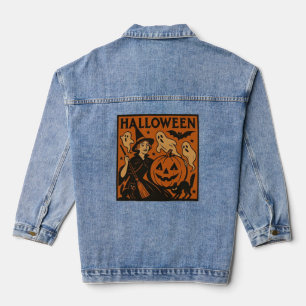 Veste En Jean chat vintage/rétro, fantôme, citrouille & sorcière