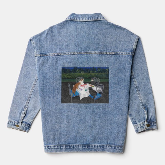 Veste En Jean Chats jouant au Mahjong (Verso)