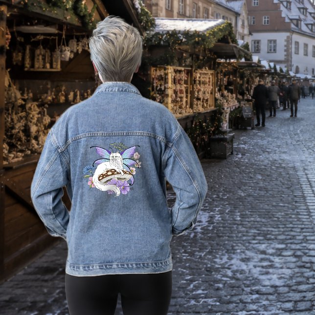 Veste En Jean Chatte Fée Blanche Fantastique Champignon Bleu Cap (Créateur téléchargé)