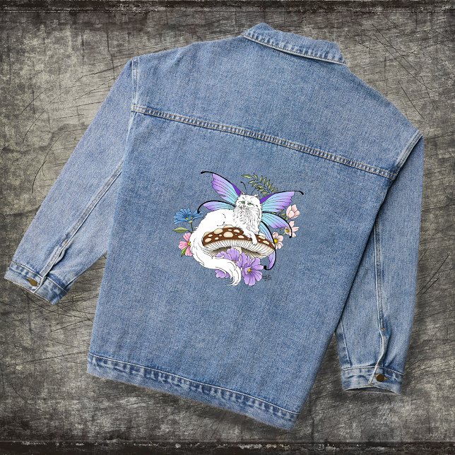 Veste En Jean Chatte Fée Blanche Fantastique Champignon Bleu Cap (Créateur téléchargé)