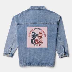 Veste En Jean Chemise à nœud étoiles et bandes patriotiques du 4