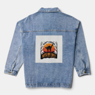 Veste En Jean Chemise de chat Halloween Humour de vie effrayant